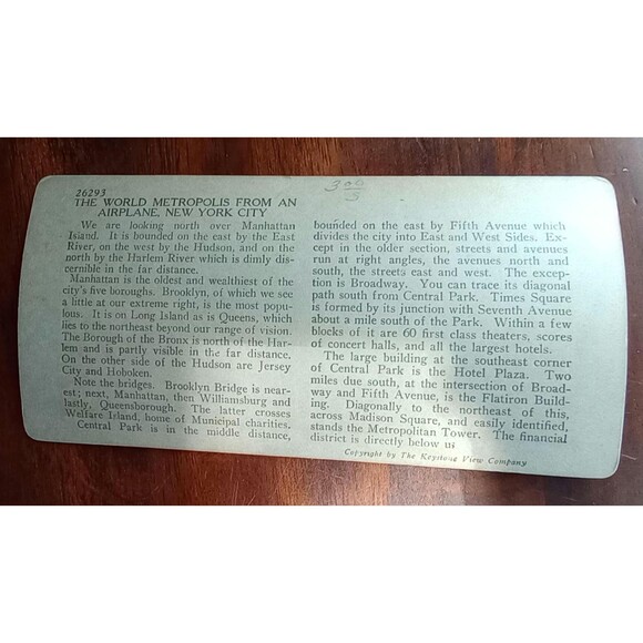 Antique Aerial Image of NYC Circa Early-1920s | Steroeview Card - Picture 2 of 2